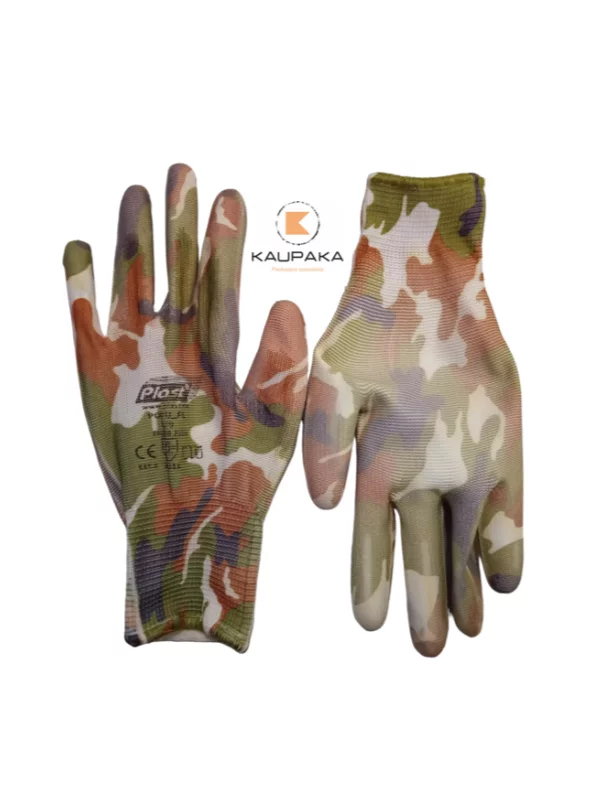 Darba cimdi no poliestera, plauksta pārklāta ar poliuretānu (kamuflāža) 9-L